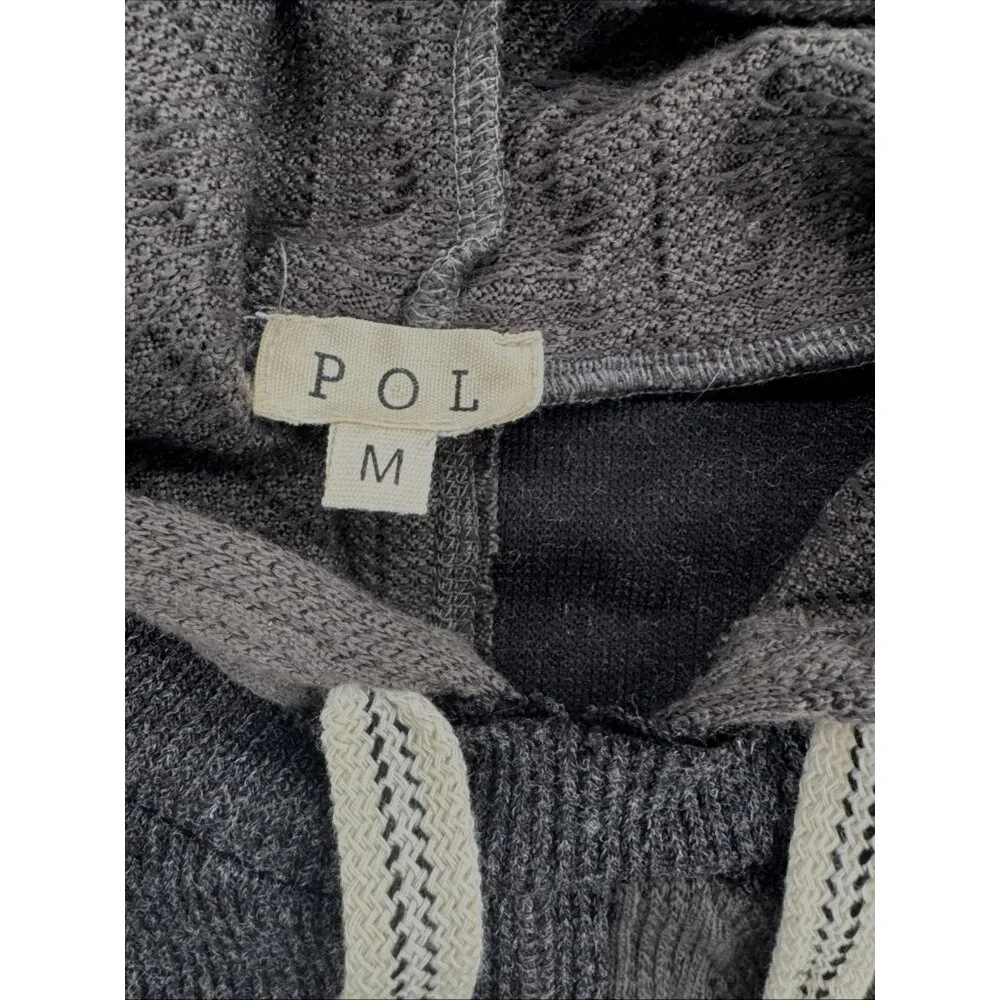 POL Patchwork Oversized Hooded Sweater Womens Medium Gray Boho Loose Casual